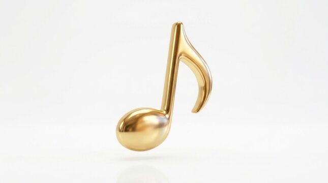Shiny golden music note symbol floating in the air as a 3d rendered object for creative design and media concepts
