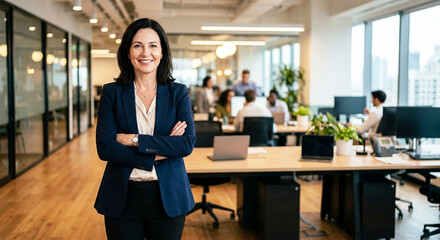 Fototapeta premium Corporate Office Woman Standing Confidently in Modern Workplace Business Portrait