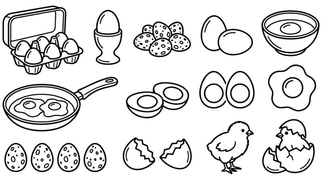 Set of egg vector doodle illustrations, hand drawn sketch art for cooking concept.