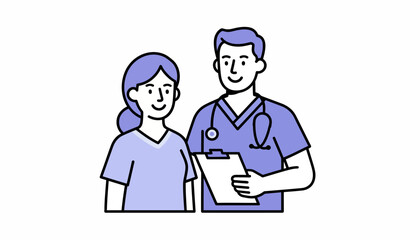Obraz premium Two Pro Med Doc And Nurse Team In Blue Lab Work At Clinic Ward Unit