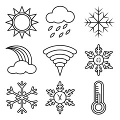 Obraz premium Weather forecast symbols and seasonal temperature icons set