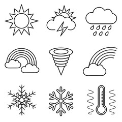 Obraz premium Weather icons set representing sun rain rainbow and temperature