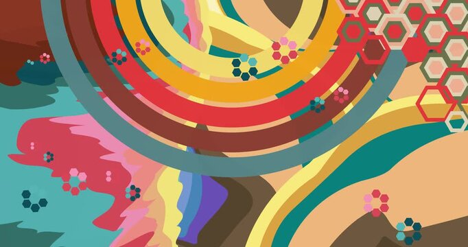 Retro 70s Background animation with Groovy 1970s art video. Minimalistic Vintage design, old-fashioned color artwork.