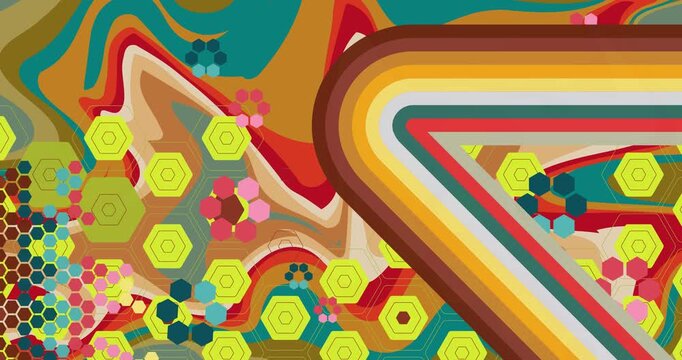 Retro 70s Background animation with Groovy 1970s art video. Minimalistic Vintage design, old-fashioned color artwork.