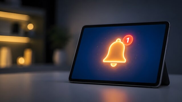 Instant message notification and digital communication alert displayed on tablet screen for mobile workflow synchronization and reminders