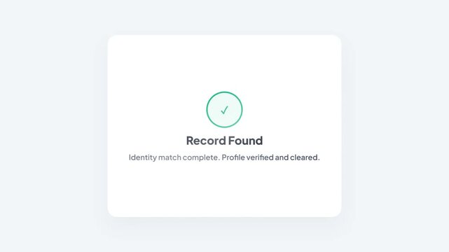 User Data Scanning Magnifying Glass Graphic with Record Found Verified Checkmark Screen for Profile Identity Verification Software UI Interface Animation