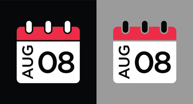 calendar - August 8 icon illustration isolated vector sign symbol