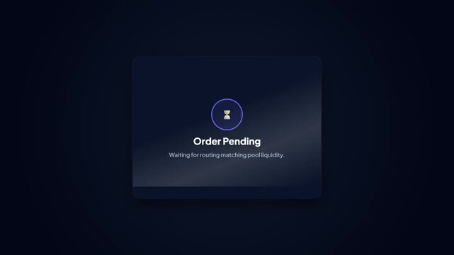 Stock Trading Asset Marketplace Interface showing Order Pending Status with Hourglass Animation for Candlestick Chart Transaction Processing