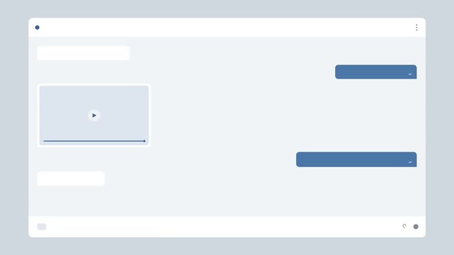 Light mode social video application interface showing media player window panel with a play button icon