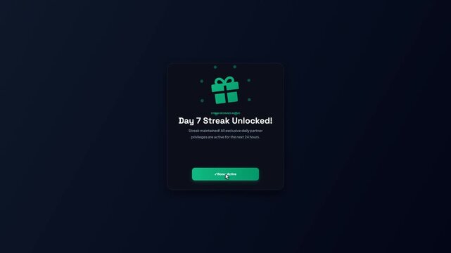 Daily Streak Reward Gift Claim Bonus Pop Up Card Dark Mode UI Animation
