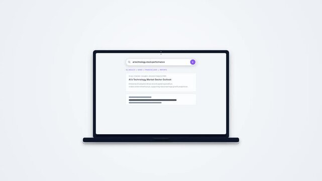 Laptop Display Showing Search Engine Query for AI Technology Stock Market Performance Outlook Animation