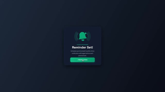 Smart Scheduler Daily Reminder Popup Interface with Alarm Bell Notification Icon Button Click Action UI UX Template Motion Graphic Animation