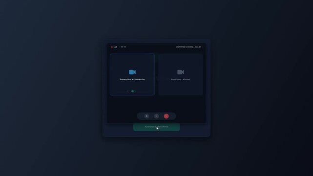 Encrypted Video Vault Authorization and Live Stream Conference UI Animation with Camera Icon for Secure Video Meeting