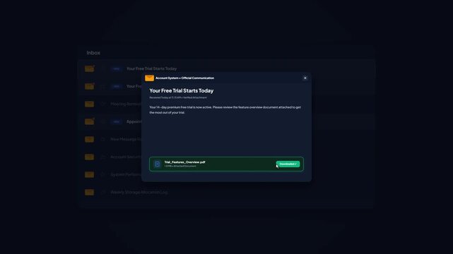 Free Trial Email Offer Modal Window UI UX Interaction Dark Mode Animation Motion Graphics 4K