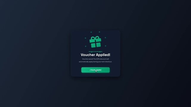 Promo Voucher Discount Claim Pop Up UI Card Animation Dark Modern Interface Checkout Offer