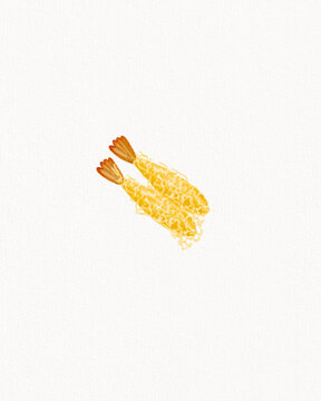 Ebi Furai Japanese Snack Food Watercolor Illustration 
