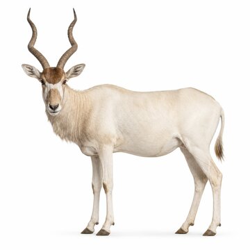 Addax Antelope Standing Isolated on White Background