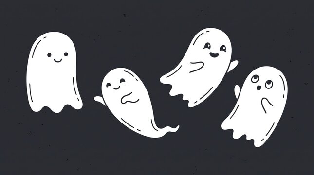 Cute cartoon ghost characters on dark background for Halloween design