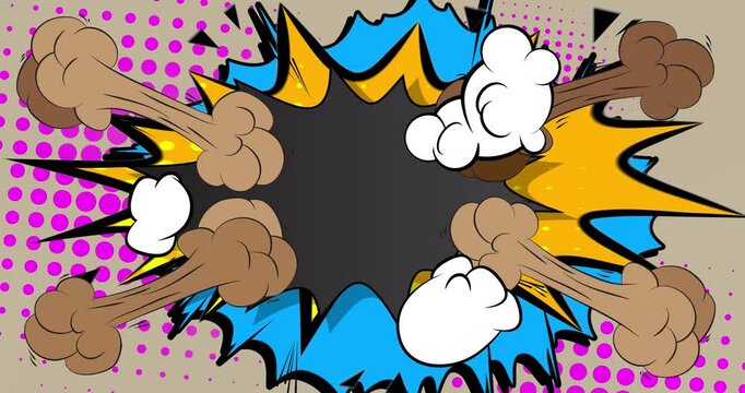 Cartoon background animation, comic book backdrop video. Retro comics pop art design.