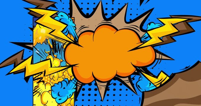 Cartoon background animation, comic book backdrop video. Retro comics pop art design.