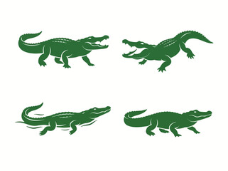 Fototapeta premium Green crocodile and alligator silhouettes. Vector reptile icons for wildlife design projects.