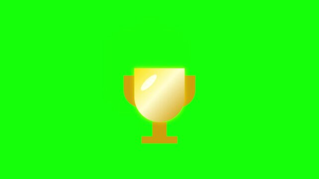 Gold trophy cup icon animation on green screen chroma key background featuring a sparkling star effect. 2D vector graphic representation of an award for success and achievement.