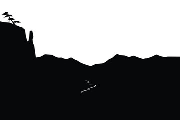 Obraz premium Mountain Range Silhouette Against White Background Monochrome Landscape