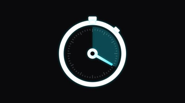 Glowing digital stopwatch icon on black background timer clock countdown time