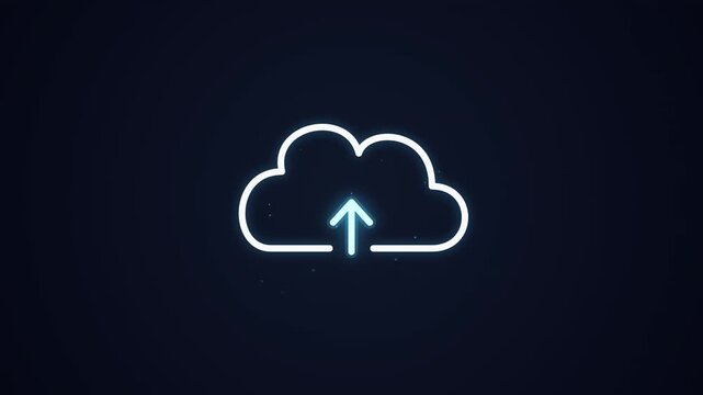 Cloud upload symbol with glowing animation storage transfer data computing