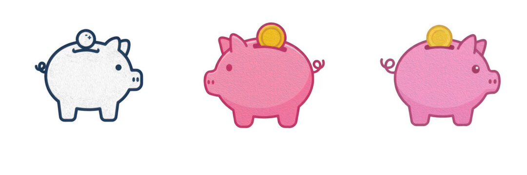 Piggy banks with coins isolated on white background, savings and financial management PNG graphic element