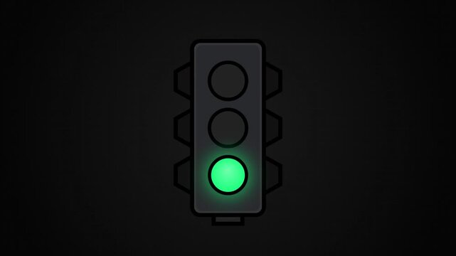 Glowing red traffic light symbol animation on dark background signal stop