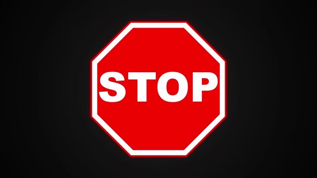 Red octagonal stop sign icon animation on black background octagon motion road