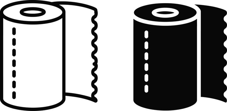 paper towel icon outline filled vector, clean tissue roll symbol featuring outlined and filled variations for household, sanitation, and user interface graphics.