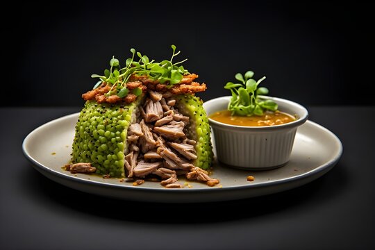 puerto rican mofongo relleno filled with pork on a plate