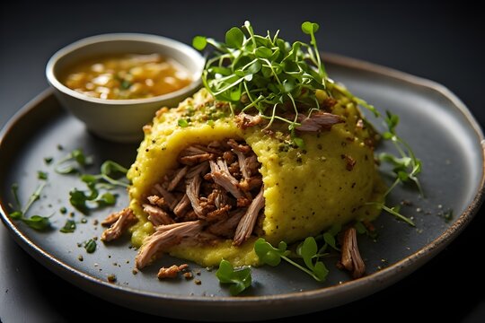 puerto rican mofongo relleno filled with pork on a plate