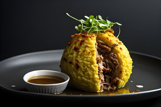 puerto rican mofongo relleno filled with pork on a plate