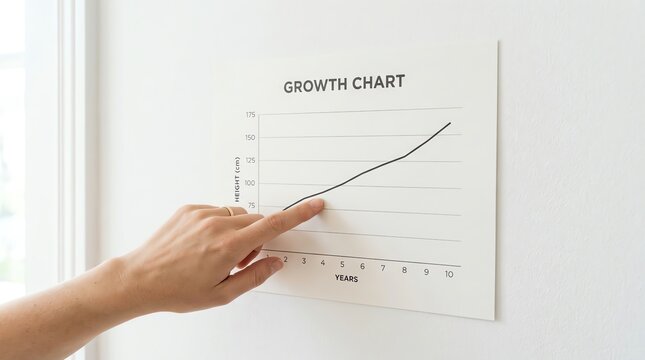 A hand pointing at a growth chart showing an upward trend, indicating progress and success in business or personal development