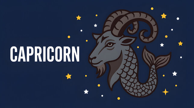 Capricorn zodiac sign icon with goat illustration on starry night background