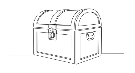 Treasure Chest Line Drawing - Antique Wooden Box with Lock © Free Account