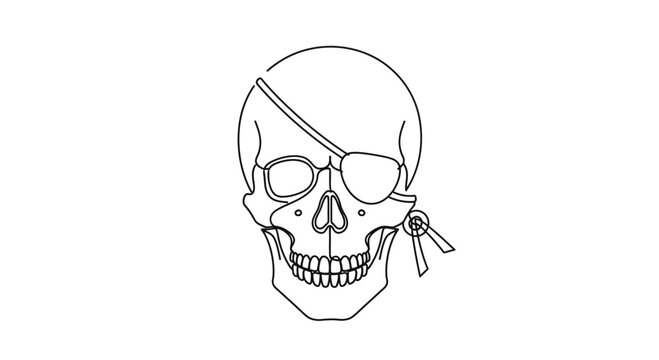 Minimalist Pirate Skull with Eyepatch and Keys - Line Art Icon