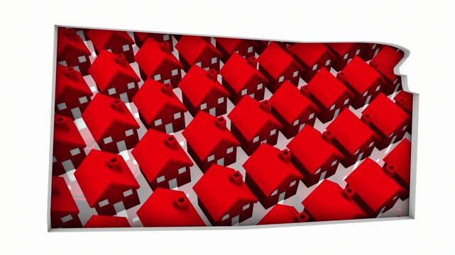 Kansas KS State Map Homes Houses Construction New Neighborhoods Suburbs 3d Animation