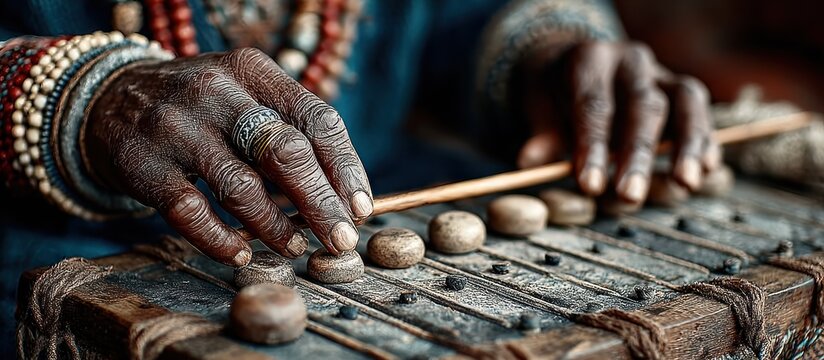 Hands playing musical instrument.