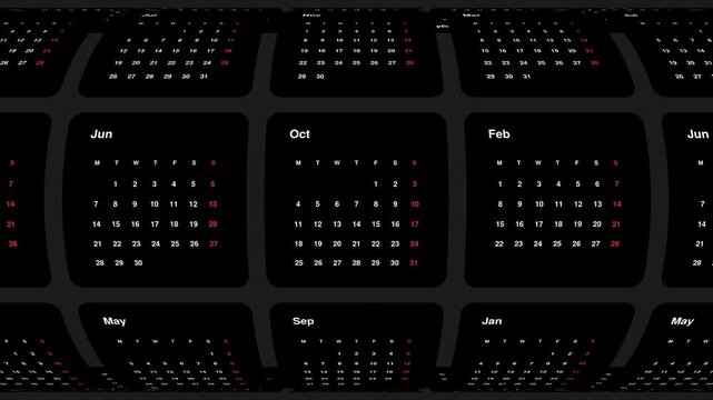 2027 Monthly Calendar Animation Loop Red White Text