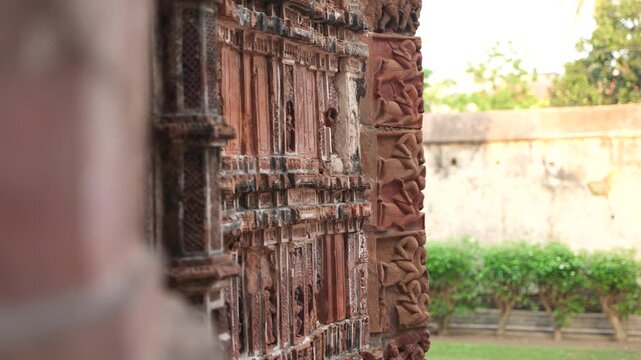 This is a terracotta artwork on the temple wall; it is located at the Krishna Chandraji Temple in Kalna.
