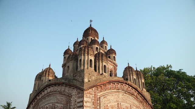 This is a terracotta artwork on the temple wall; it is located at the Krishna Chandraji Temple in Kalna.