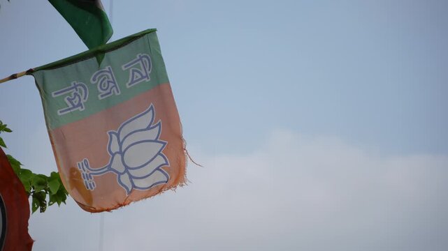 Flags of various political parties from West Bengal are flying.
