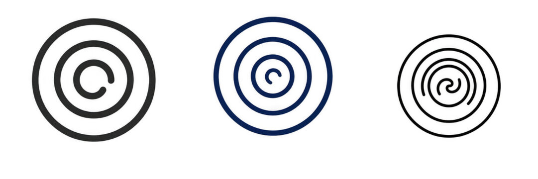 Concentric circle and spiral abstract patterns isolated on white background, geometric hypnosis and vortex vector PNG graphic element
