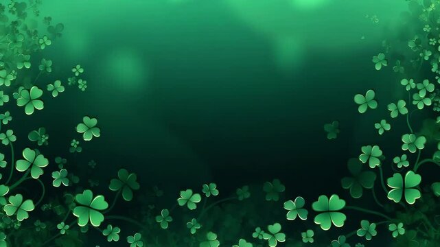 Closeup and crop shamrock plants on blurred and bokeh with space for texts and green background. Saint Patricks Day greeting video card. Web banner design. Green illustrative video for st Patricks day