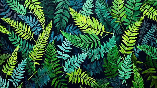Digital vintage gouache art ferns pattern abstract background