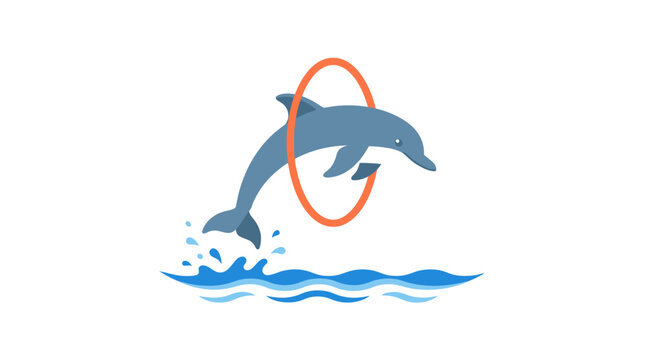Cute jumping dolphin icon illustration vector graphic design jumping through a hoop
